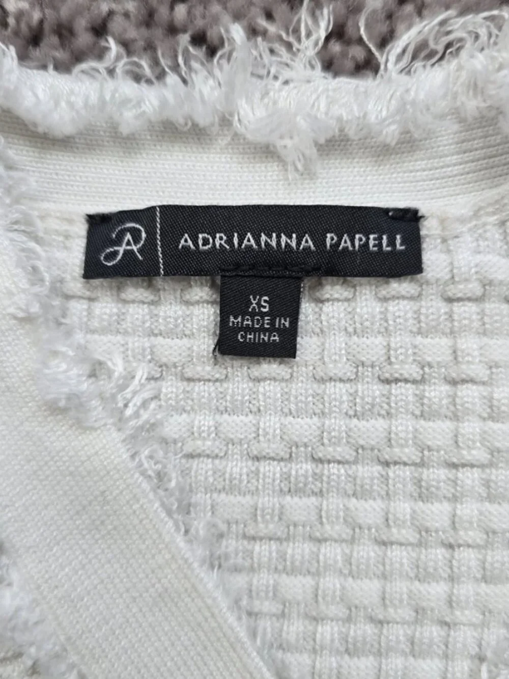 Adrianna Papell Frayed Waffle Knit Cardigan Sweater Fringe Frayed size M White